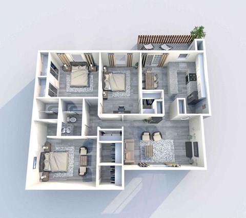 Floor plan for 3 beds, 2 baths, 1299 sqft